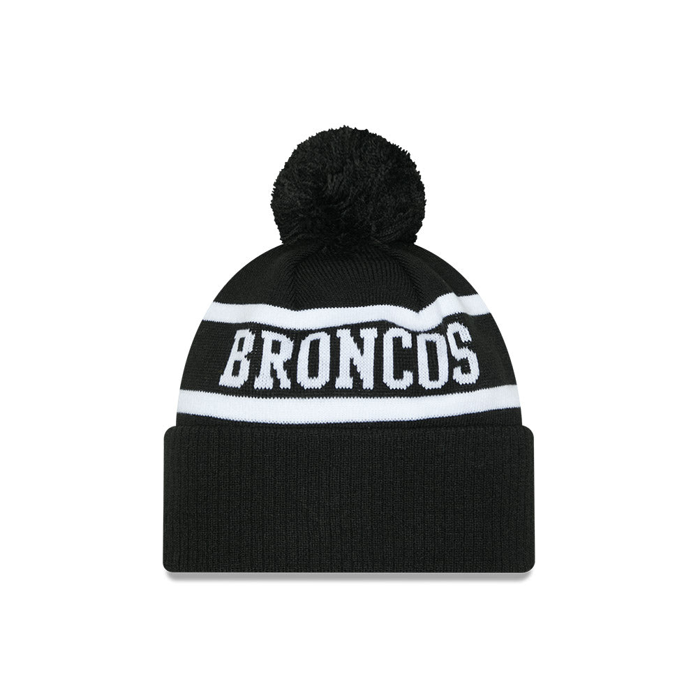 Brisbane Broncos Beanie - 2025 NRL Black White Pom Knit - New Era